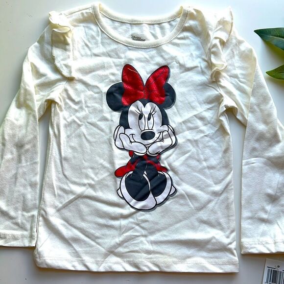 Disney Junior Minnie Kids Cream Top with Ruffle Long Sleeve Girls Sz 4 - Picture 1 of 3